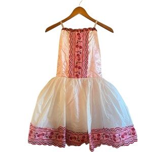 Girls Strapless Pink Leotard Floral Design Embroidered Tiered‎ Dress-Size 14C